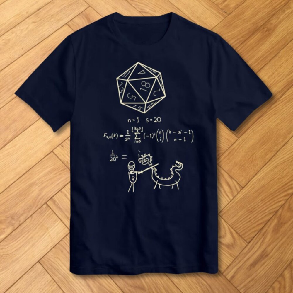 Dungeons and Dragons Math D20 Dice Graphic Tee Navy